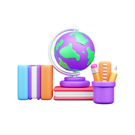 Books With Globe  3D Icon