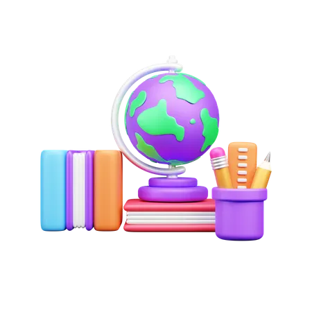 Books With Globe  3D Icon