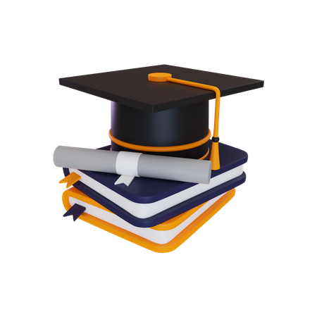 Books With Graduation Hat  3D Icon