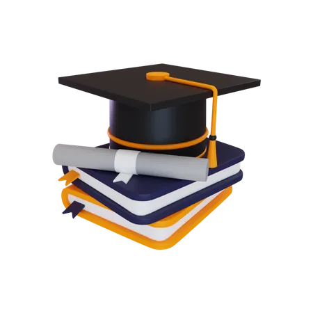 Books With Graduation Hat  3D Illustration