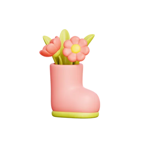 3 D Garden Boots Spring Season Garden Flower 3D Icon