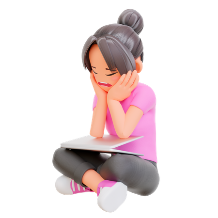 Bored girl sleeping exhausted for work  3D Icon