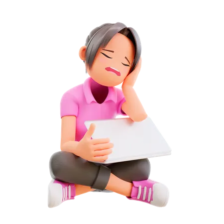 Bored girl sleeping exhausted for work  3D Illustration