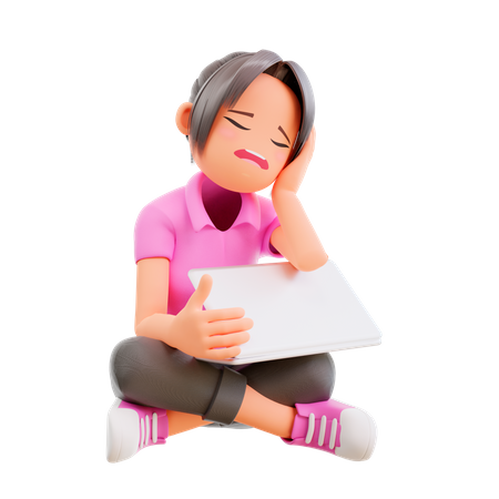 Bored girl sleeping exhausted for work 3D Illustration