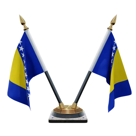 Bosnia and Herzegovina Double Desk Flag Stand  3D Illustration