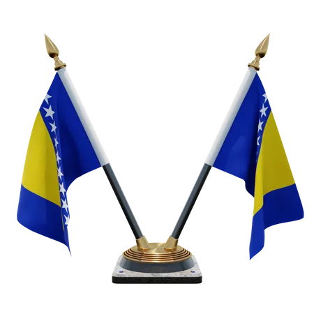 Bosnia and Herzegovina Double (V) Desk Flag Stand  3D Icon