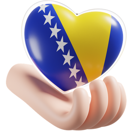 Bosnia and Herzegovina Flag Heart Hand Care  3D Icon