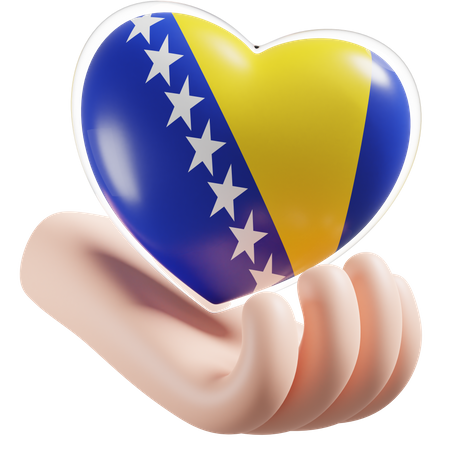 Cuidados com as mãos e o coração da bandeira da Bósnia e Herzegovina  3D Icon