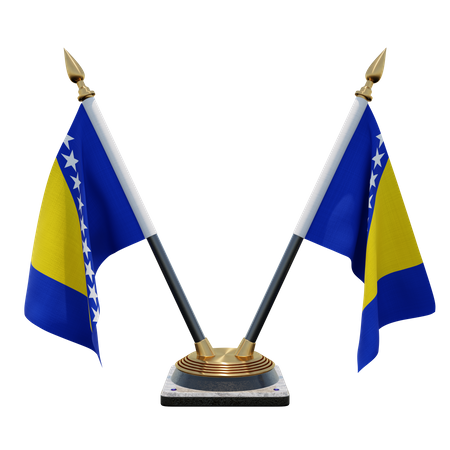 Support de drapeau de bureau double (V) de Bosnie-Herzégovine  3D Icon