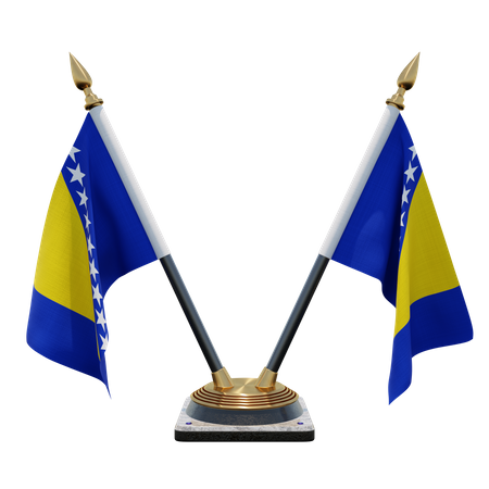 Doppelter Tischflaggenständer für Bosnien und Herzegowina  3D Flag