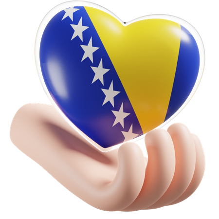 Bosnien und Herzegowina Flagge Herz Handpflege  3D Icon