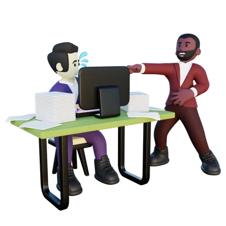 Boss laughing on employee  3D Illustration