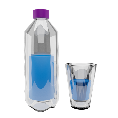 Botella de agua y vaso  3D Illustration