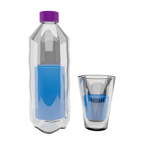 Botella de agua y vaso  3D Illustration