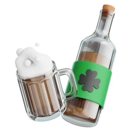 Botella de cerveza y taza de vidrio  3D Icon