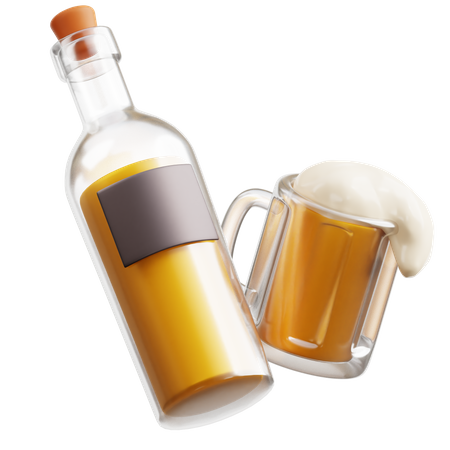 Botella de cerveza y vaso  3D Icon