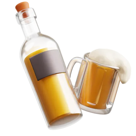 Botella de cerveza y vaso  3D Icon