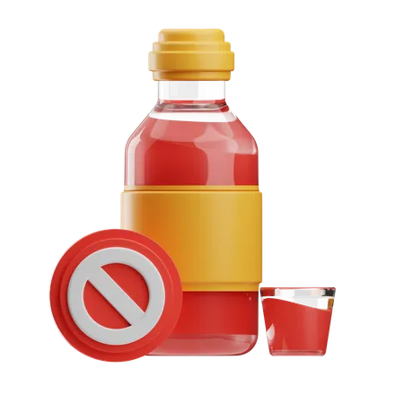 Botella de jugo con vidrio y símbolo de advertencia  3D Icon