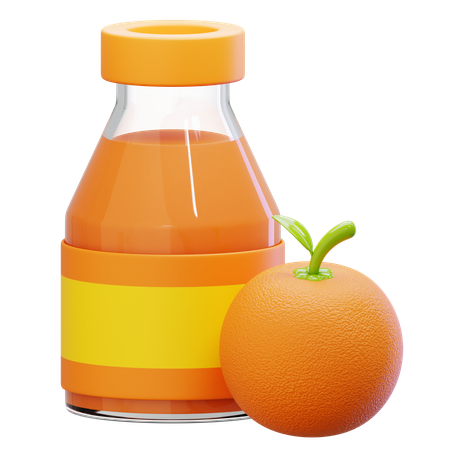 Botella de jugo de naranja y naranja  3D Icon