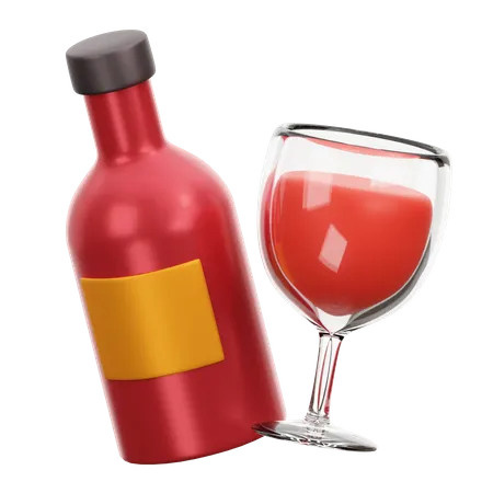 Botella de vino y copa  3D Icon