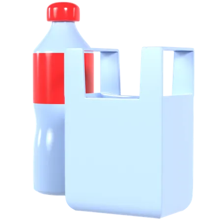 Botella y bolsa de plastico  3D Illustration