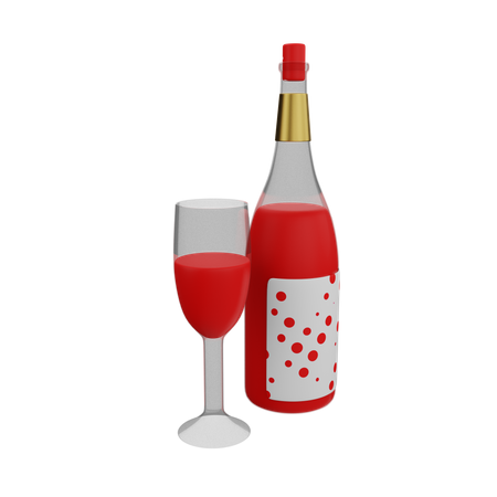 Botella de vino tinto y copa  3D Illustration