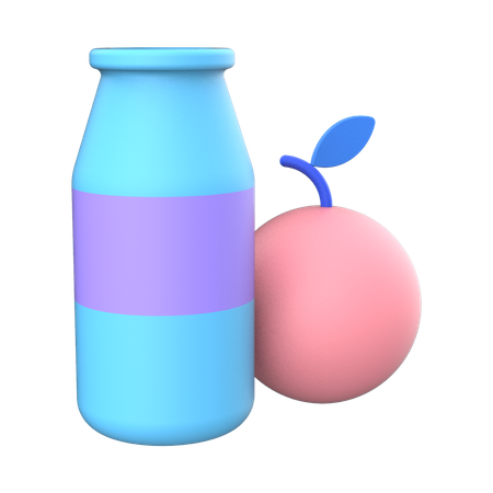 Botella y fruta  3D Illustration