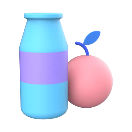 Botella y fruta  3D Illustration