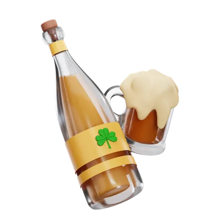 Cerveza de botella y vaso  3D Icon