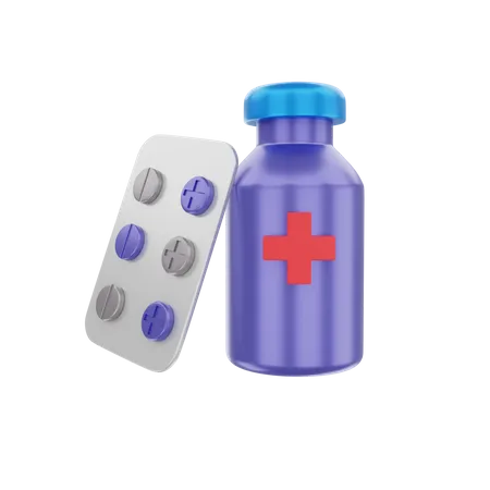 Representacion 3 D De Capsulas De Medicamentos Y Botellas De Jarabe 3D Illustration