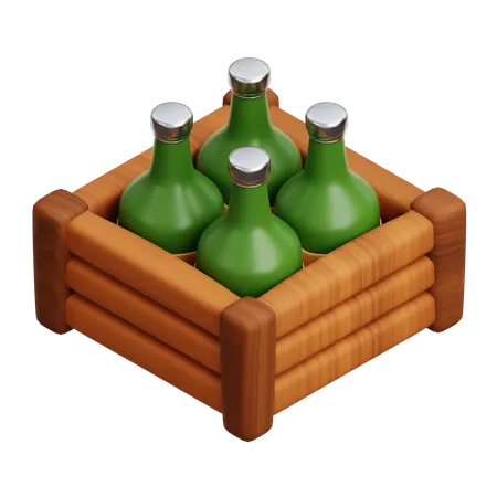 Botellas de cerveza en caja de madera  3D Icon