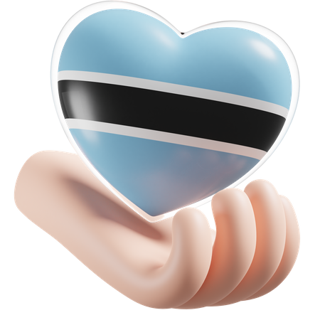 Botswana Flag Heart Hand Care  3D Icon
