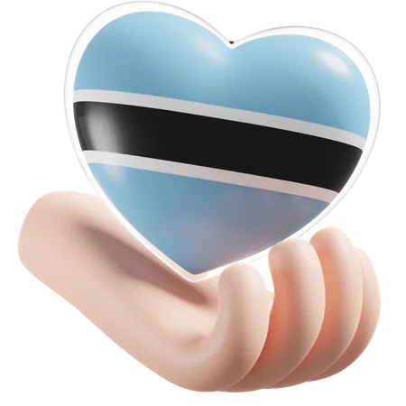 Botswana Flag Heart Hand Care  3D Icon