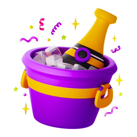 Bottle Champagne With Bucket Ice  3D Icon