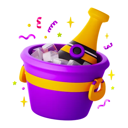 Bottle Champagne With Bucket Ice  3D Icon