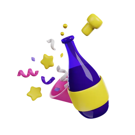 Bottle Of Champagne Or Sparkling Wine Bottle 3D Icon