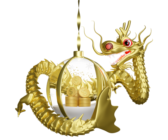 Boule de neige avec dragon d'or  3D Icon