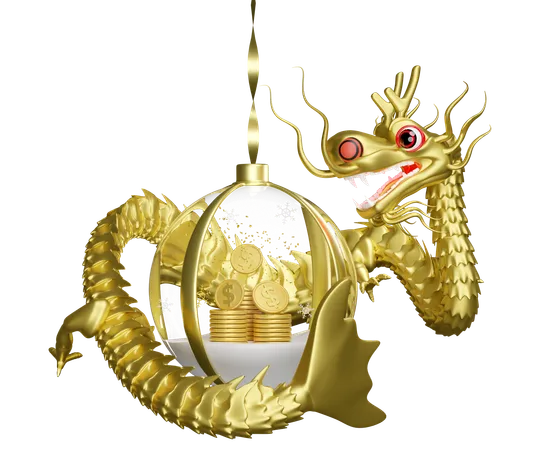 Boule de neige avec dragon d'or  3D Icon