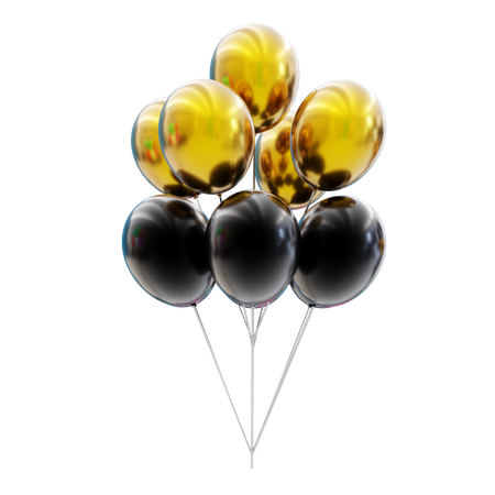 Bouquet de ballons noirs et dorés  3D Icon