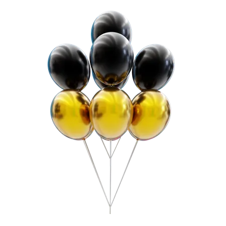 Bouquet de ballons noirs et dorés  3D Icon