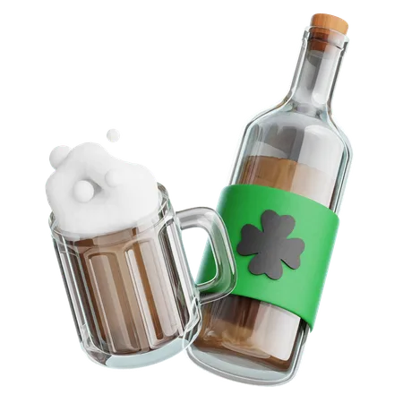 Bouteille de bière et tasse en verre  3D Icon