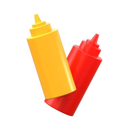 Bouteille de sauce et de ketchup  3D Icon