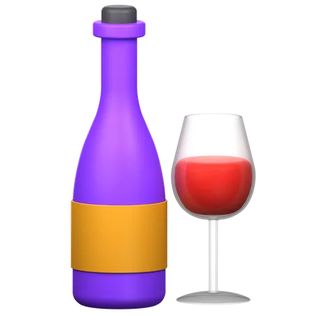 Bouteille de vin et verre  3D Icon