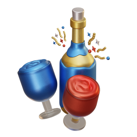 Bouteille et cocktail  3D Icon