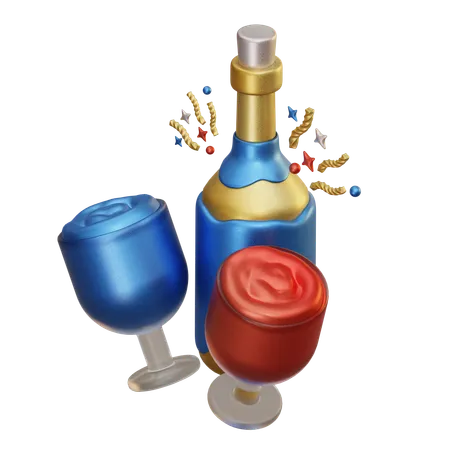 Bouteille et cocktail  3D Icon