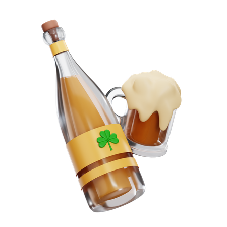 Bière en bouteille et en verre  3D Icon