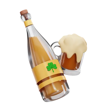 Bière en bouteille et en verre  3D Icon