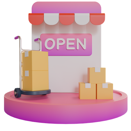 Boutique en ligne ouverte  3D Illustration