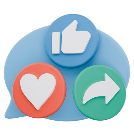 Boutons J'aime et Partager Interaction sociale  3D Icon