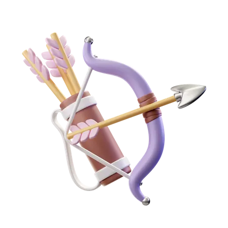 Wooden Cupid Bow And Arrow And Leather Quiver 3D Illustration